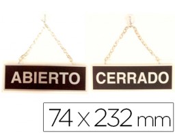 Letrero metálico ABIERTO / CERRADO con cadena y ventosa 74x232mm.